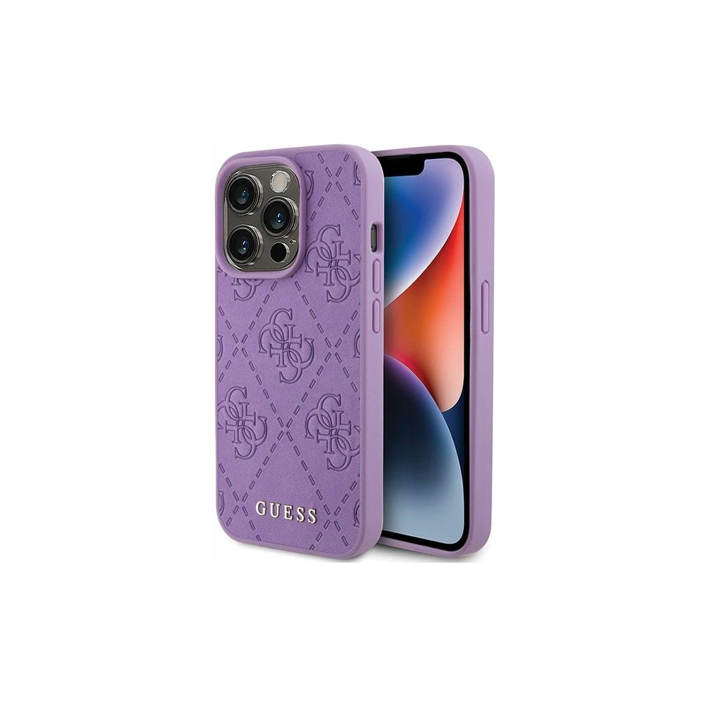 Wholesale Guess GUHCP15LP4EPMU Apple iPhone 15 Pro hardcase Leather 4G Stamped light purple - GUE2813 - {ean13} - Hurt
