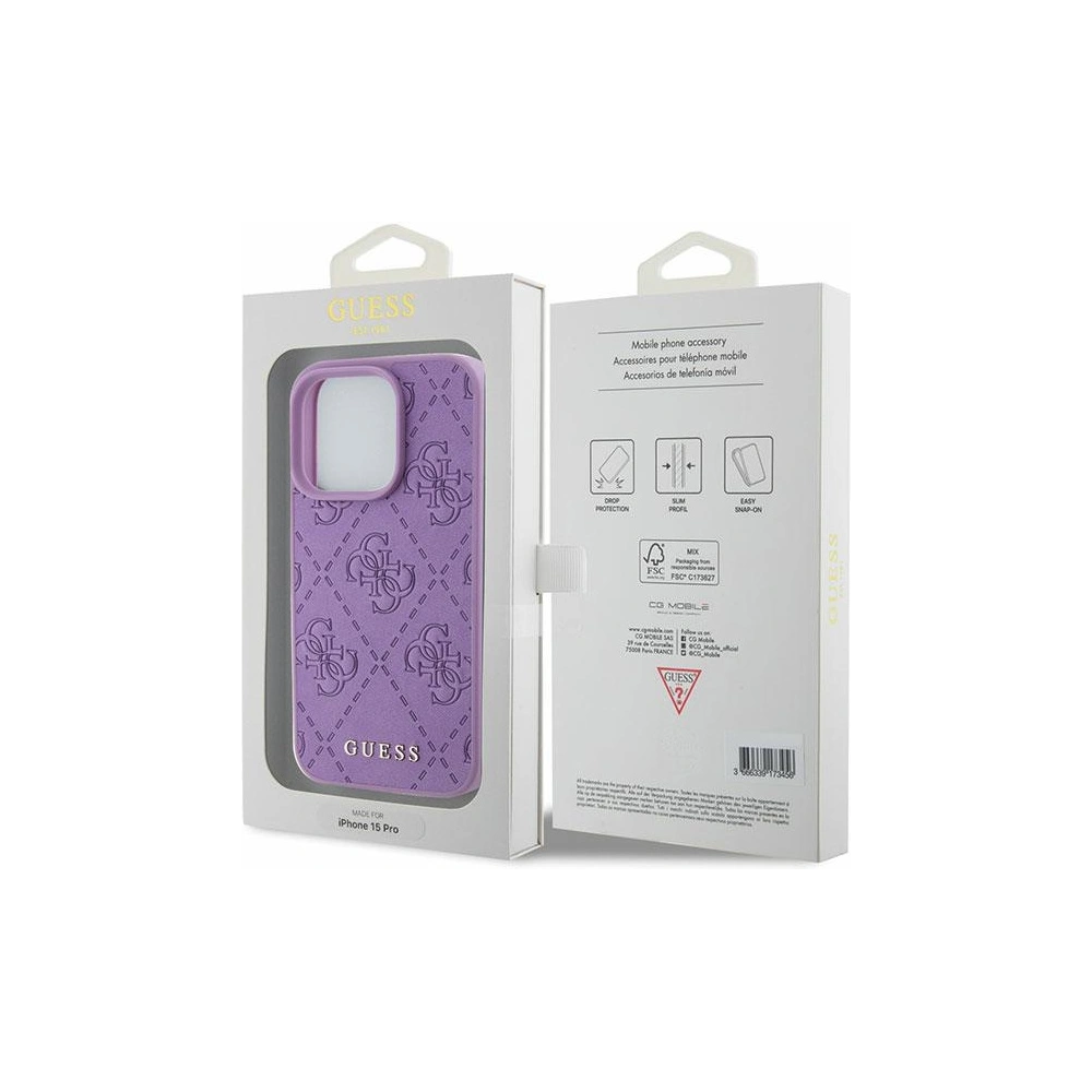 Wholesale Guess GUHCP15LP4EPMU Apple iPhone 15 Pro hardcase Leather 4G Stamped light purple - GUE2813 - {ean13} - Hurt