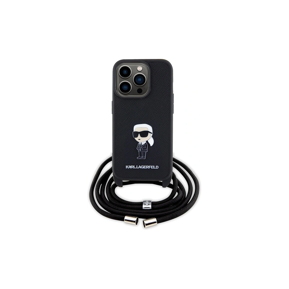 Hurtownia GSM - Case Karl Lagerfeld KLHCP15LSASKNPSK Apple iPhone 15 Pro Hardcase Crossbody Saffiano Monogram Metall-Pin Karl & Choupette schwarz/black - KLD1652 - {ean13} - Hurt