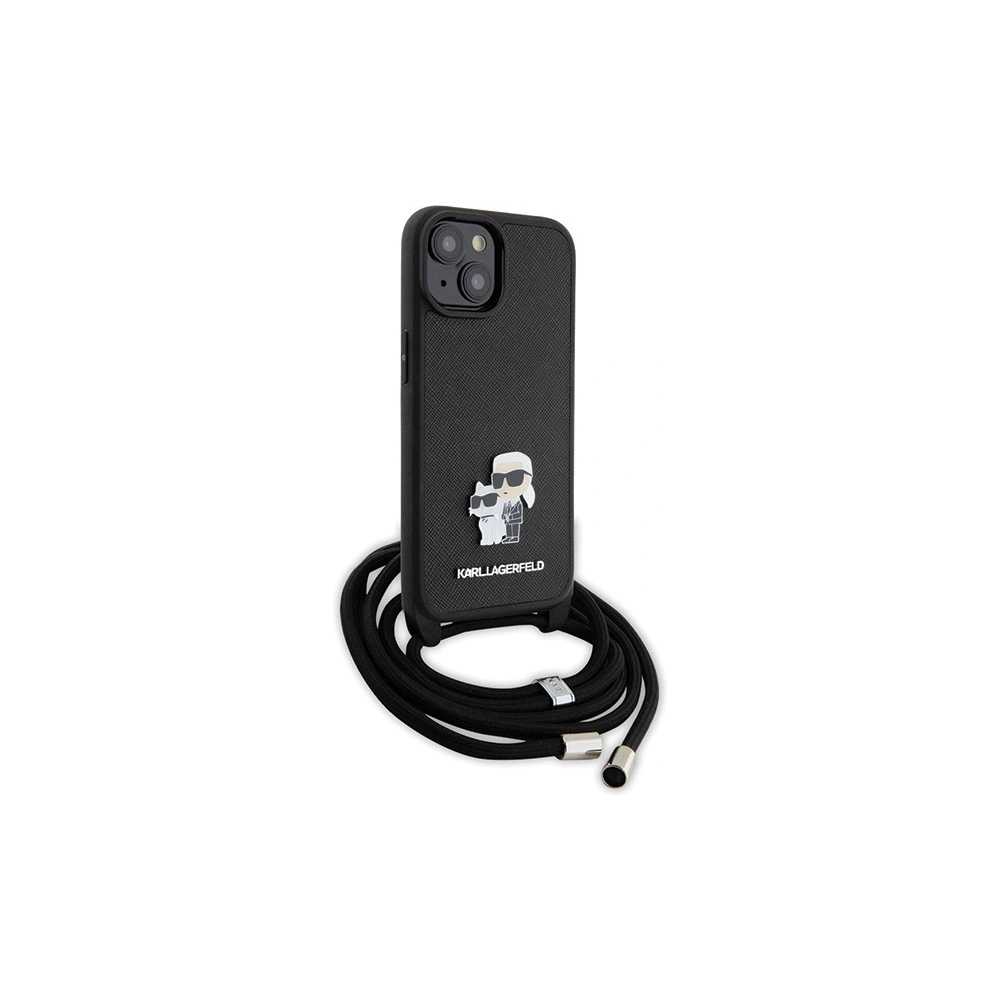 Wholesale Karl Lagerfeld KLHCP15MSAKCPSK Apple iPhone 15 Plus / 14 Plus hardcase Crossbody Saffiano Metal Pin Karl & Choupette black - KLD1656 - {ean13} - Hurt