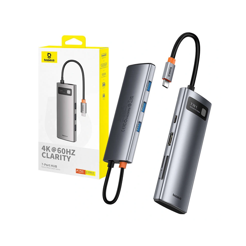 Hurtownia GSM - Adaptér Baseus Gleam hub 7v1 USB-C na 1x HDMI4K 60Hz+3xUSB3.0+1xPD+1xSD/TF (šedý) - BSU4560 - {ean13} - Hurt