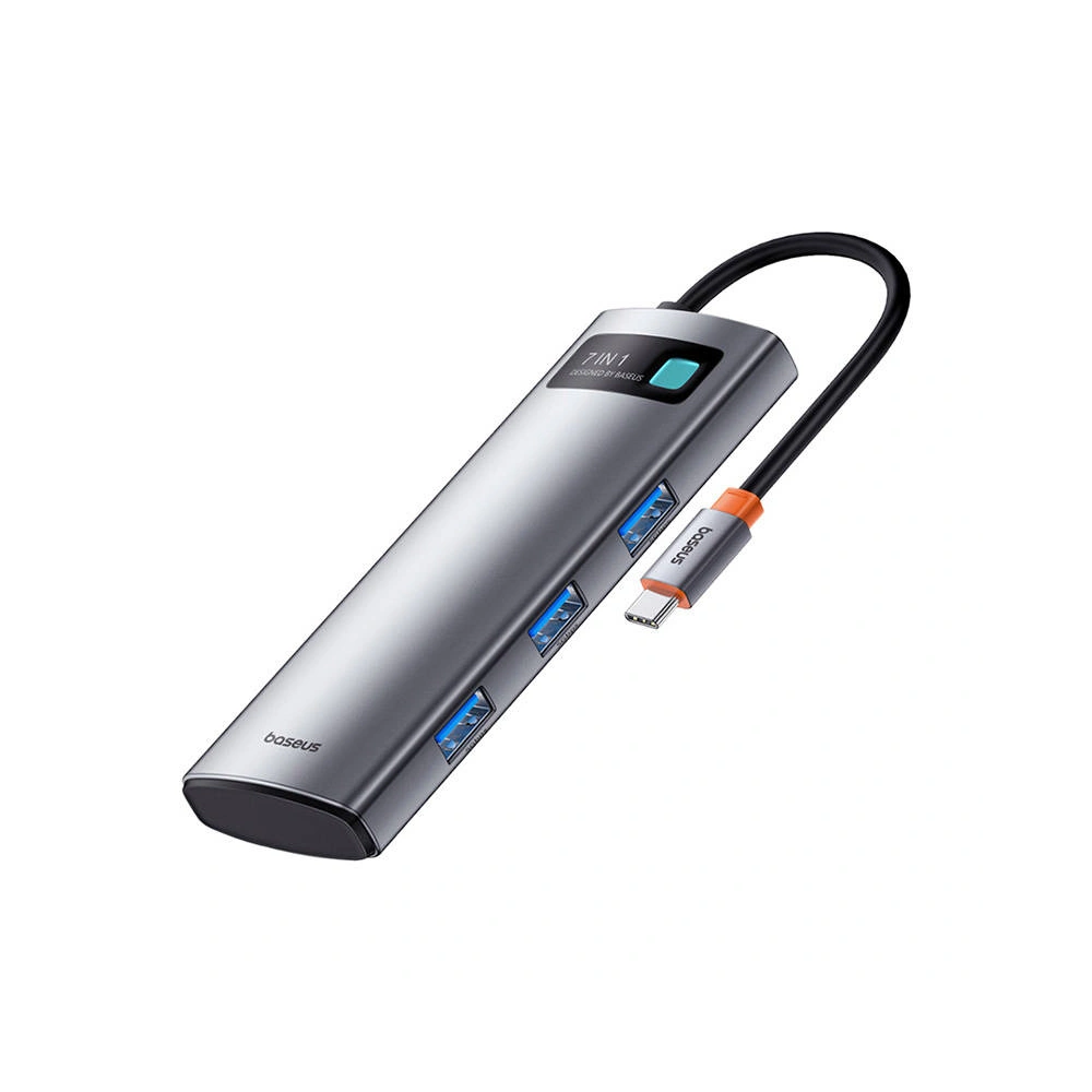 Hurtownia GSM - Adaptér Baseus Gleam hub 7v1 USB-C na 1x HDMI4K 60Hz+3xUSB3.0+1xPD+1xSD/TF (šedý) - BSU4560 - {ean13} - Hurt