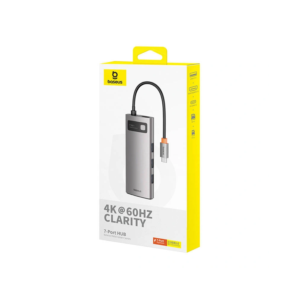 Hurtownia GSM - Adaptér Baseus Gleam hub 7v1 USB-C na 1x HDMI4K 60Hz+3xUSB3.0+1xPD+1xSD/TF (šedý) - BSU4560 - {ean13} - Hurt