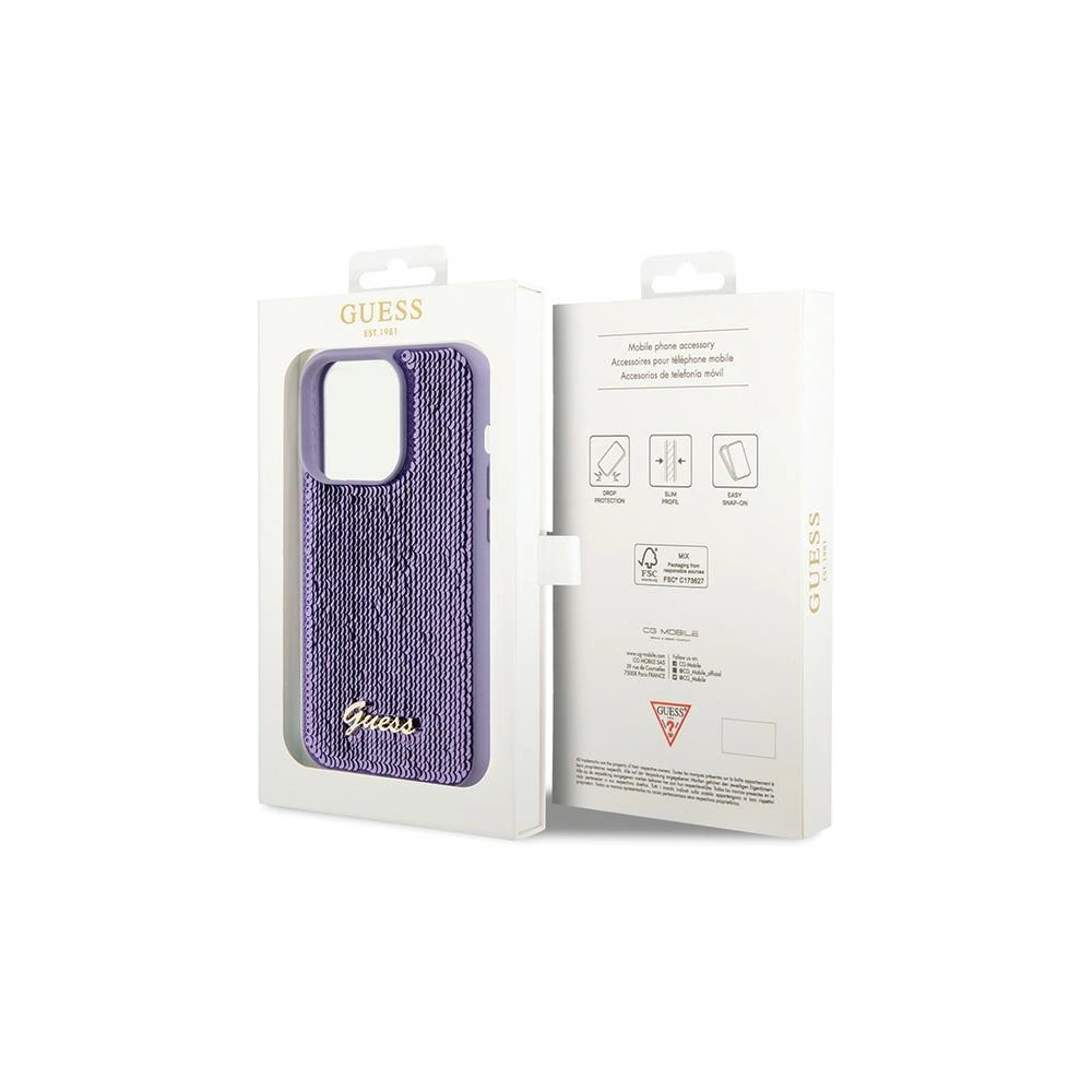Hurtownia GSM - Etui Guess GUHCP15LPSFDGSU Apple iPhone 15 Pro hardcase Sequin Script Metal fialový/purple - GUE2823 - {ean13} - Hurt