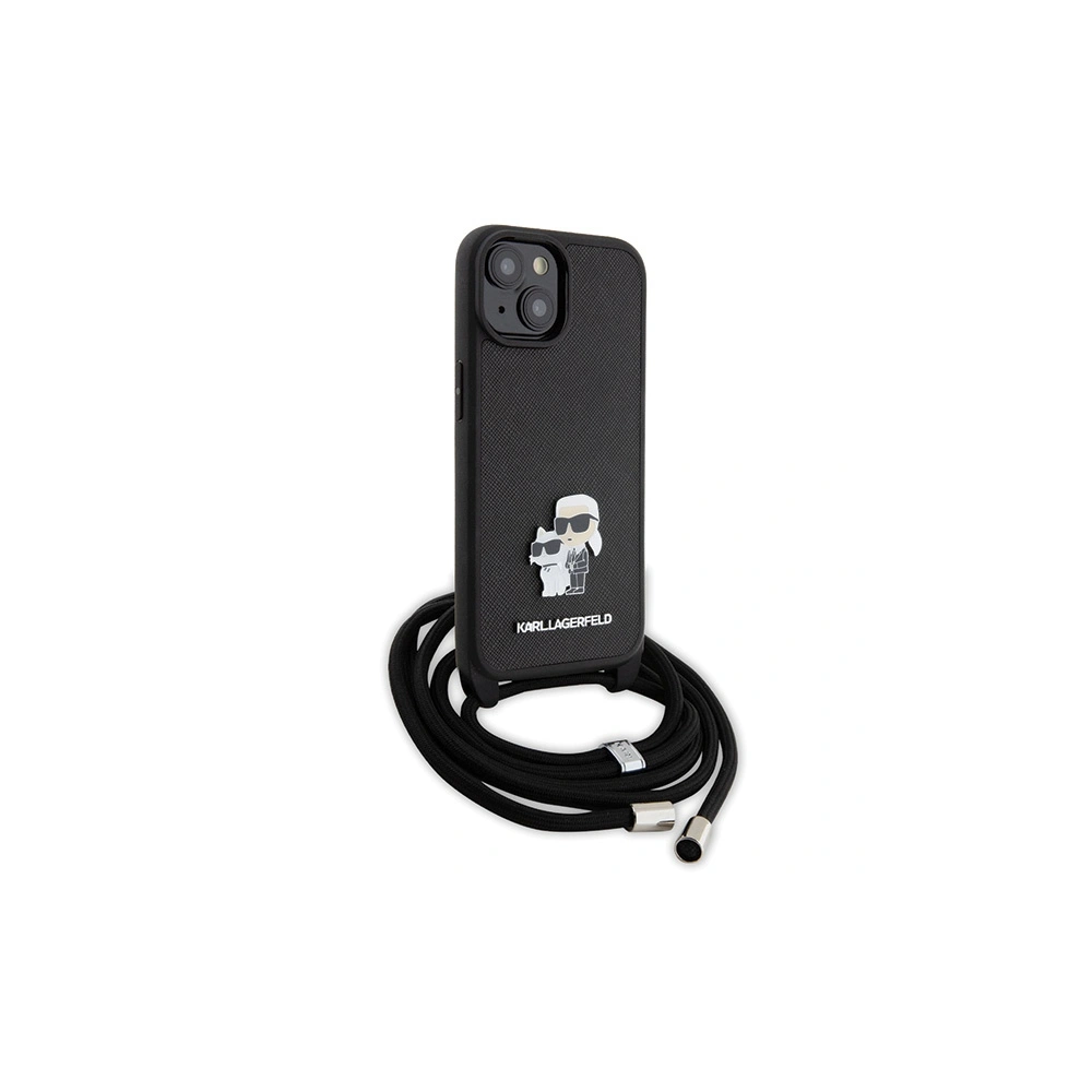 Hurtownia GSM - Case Karl Lagerfeld KLHCP15SSAKCPSK Apple iPhone 15 Hardcase Crossbody Saffiano Metal Pin Karl & Choupette schwarz/black - KLD1663 - {ean13} - Hurt