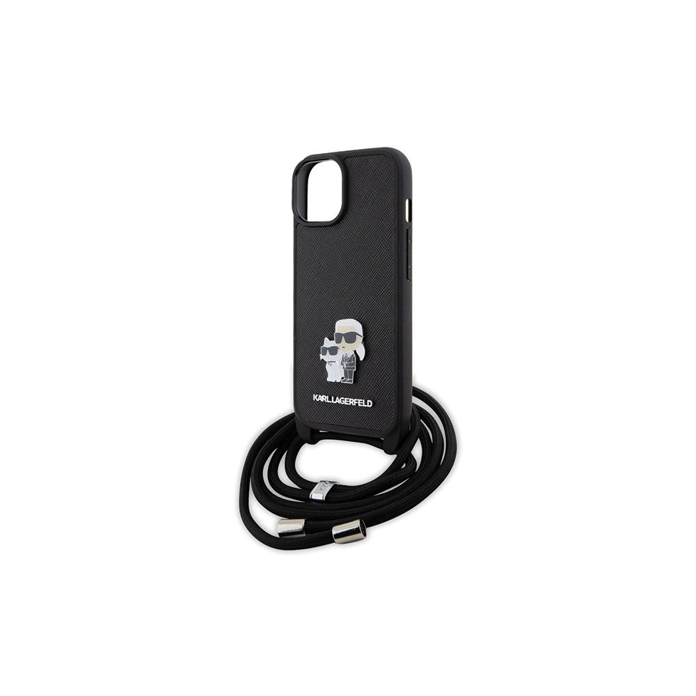 Hurtownia GSM - Etui Karl Lagerfeld KLHCP15SSAKCPSK Apple iPhone 15 kemény tok Crossbody Saffiano Metal Pin Karl & Choupette fekete/black - KLD1663 - {ean13} - Hurt