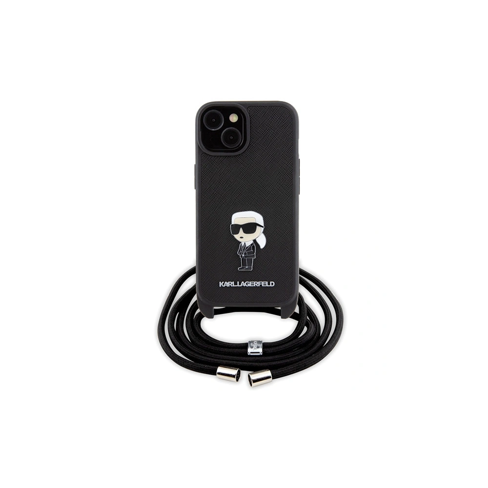 Hurtownia GSM - Etui Karl Lagerfeld KLHCP15SSASKNPSK Apple iPhone 15 hardcase Crossbody Saffiano Monogram Metal Pin Karl & Choupette negru/black - KLD1664 - {ean13} - Hurt