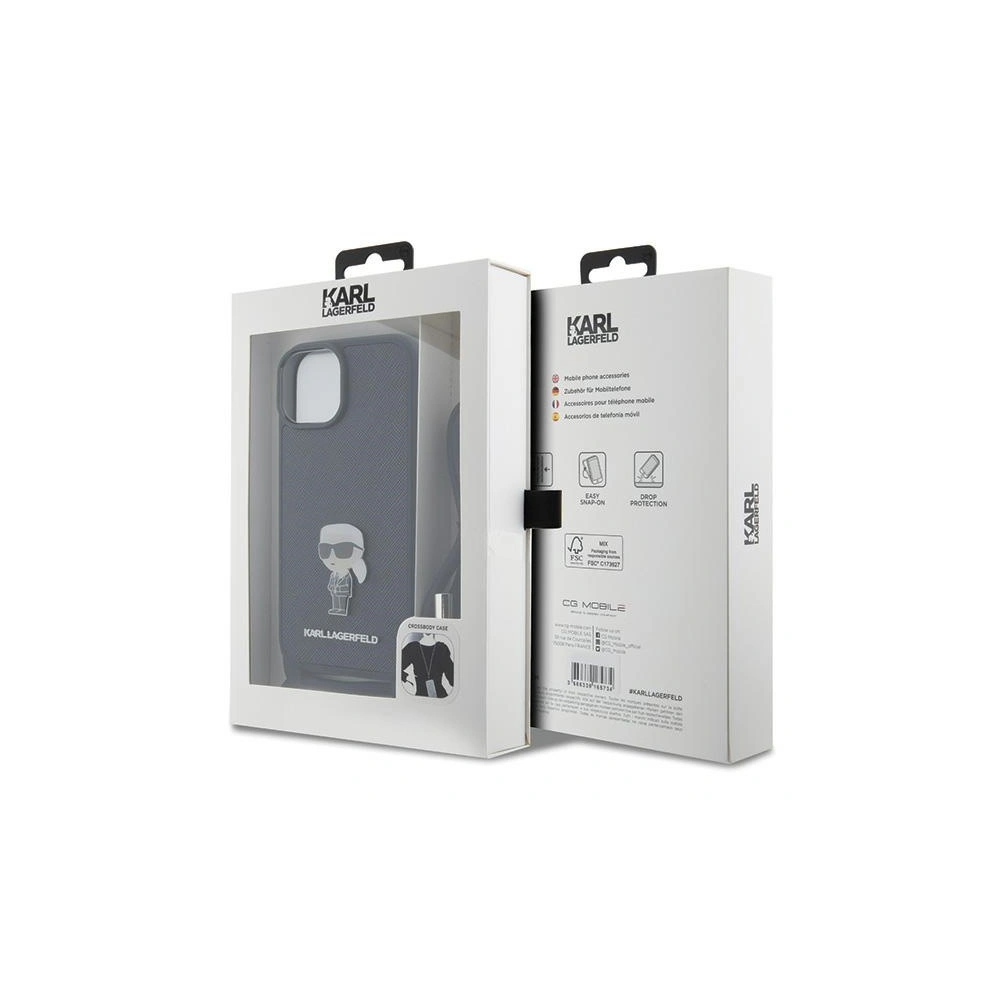 Hurtownia GSM - Case Karl Lagerfeld KLHCP15SSASKNPSK Apple iPhone 15 Hardcase Crossbody Saffiano Monogram Metall Pin Karl & Choupette schwarz/black - KLD1664 - {ean13} - Hurt
