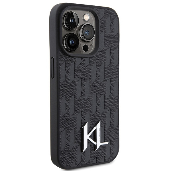 Kryt Karl Lagerfeld KLHCP15XPKLPKLK Apple iPhone 15 Pro Max hardcase Leather Monogram Hot Stamp Metal Logo black