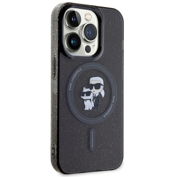 Kryt Karl Lagerfeld KLHMP15LHGKCNOK Apple iPhone 15 Pro hardcase Karl&Choupette Glitter MagSafe black