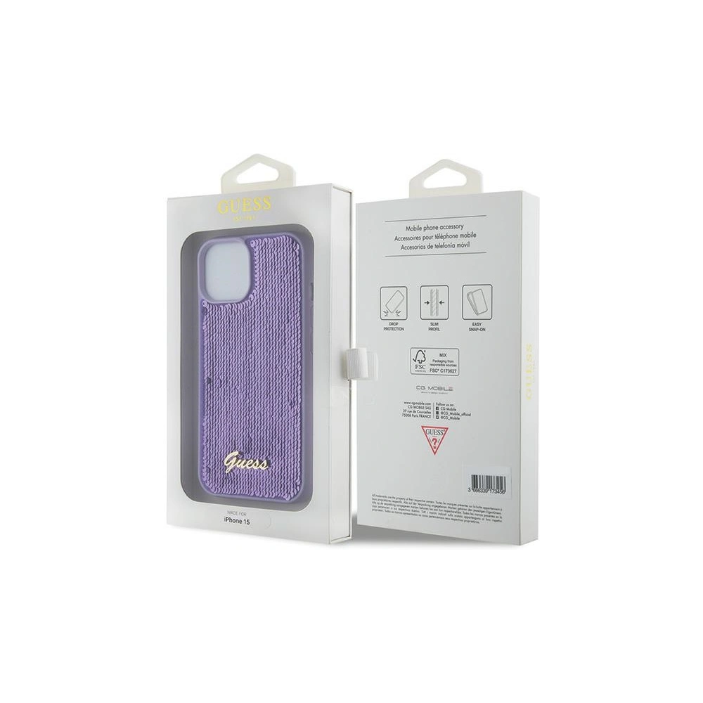Hurtownia GSM - Etui Guess GUHCP15SPSFDGSU Apple iPhone 15 hardcase Sequin Script Metal fioletowy/purple - GUE2851 - {ean13} - Hurt
