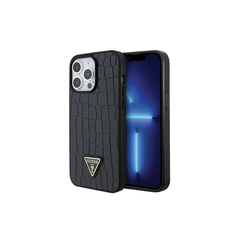 Wholesale Guess GUHCP15XPCRTHCK Apple iPhone 15 Pro Max hardcase Croco Triangle Metal Logo black - GUE2864 - {ean13} - Hurt