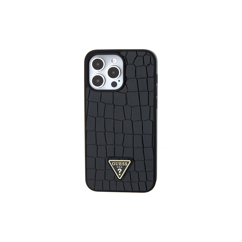 Wholesale Guess GUHCP15XPCRTHCK Apple iPhone 15 Pro Max hardcase Croco Triangle Metal Logo black - GUE2864 - {ean13} - Hurt