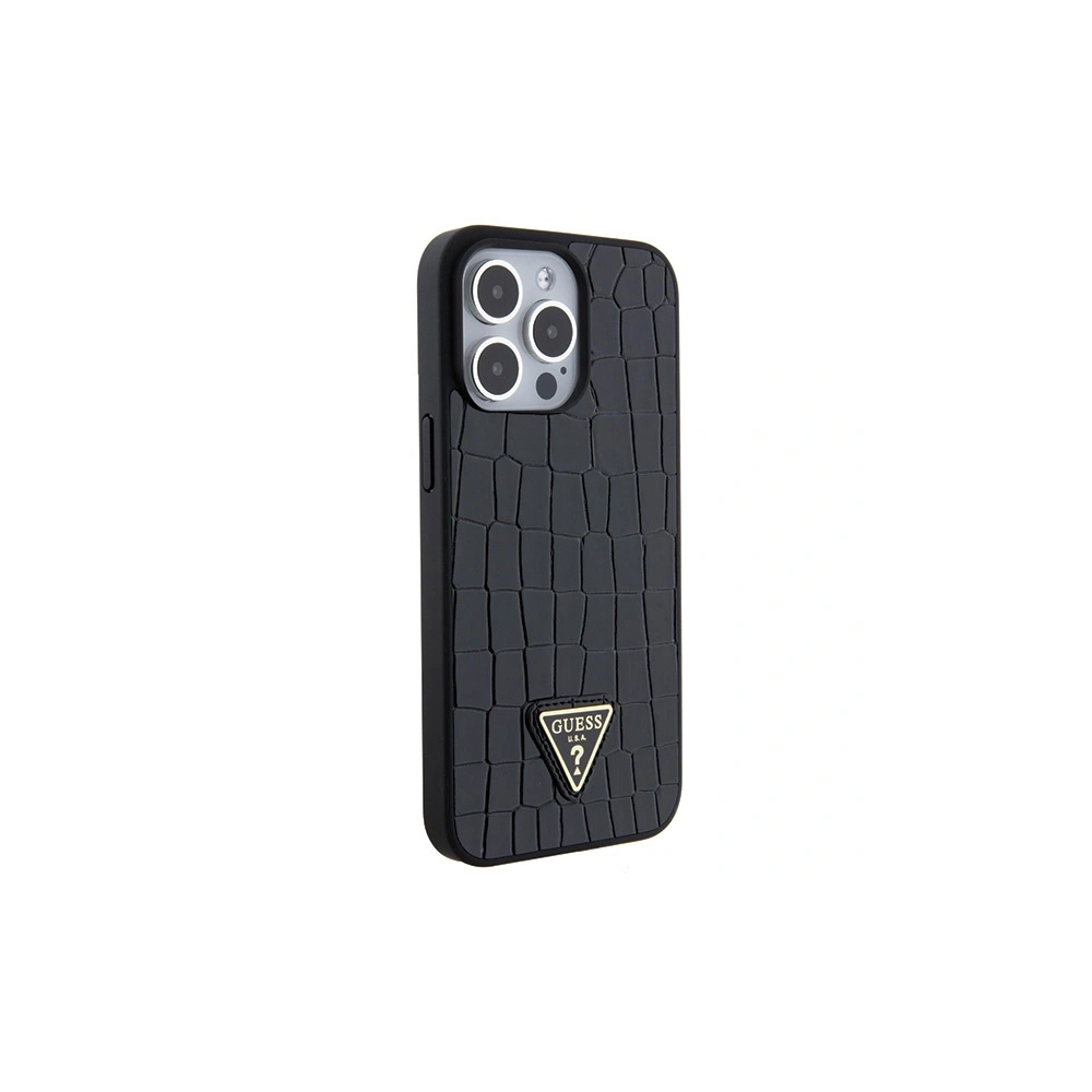 Wholesale Guess GUHCP15XPCRTHCK Apple iPhone 15 Pro Max hardcase Croco Triangle Metal Logo black - GUE2864 - {ean13} - Hurt