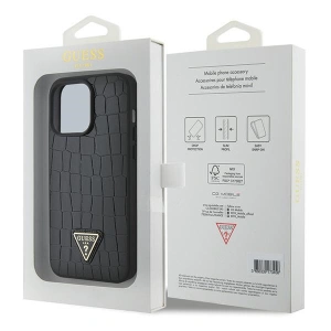 Wholesale Guess GUHCP15XPCRTHCK Apple iPhone 15 Pro Max hardcase Croco Triangle Metal Logo black - GUE2864 - {ean13} - Hurt