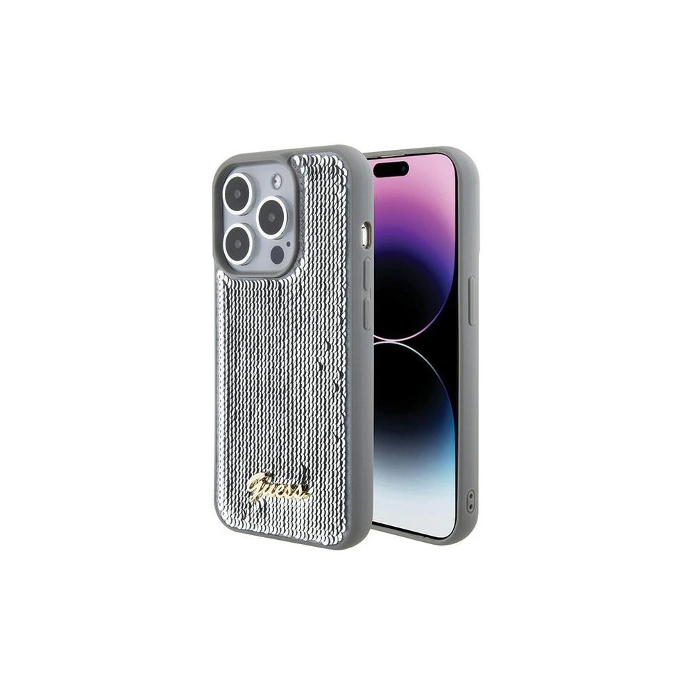 Wholesale Guess GUHCP15XPSFDGSS Apple iPhone 15 Pro Max hardcase Sequin Script Metal silver - GUE2871 - {ean13} - Hurt