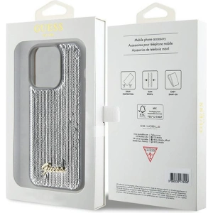 Wholesale Guess GUHCP15XPSFDGSS Apple iPhone 15 Pro Max hardcase Sequin Script Metal silver - GUE2871 - {ean13} - Hurt