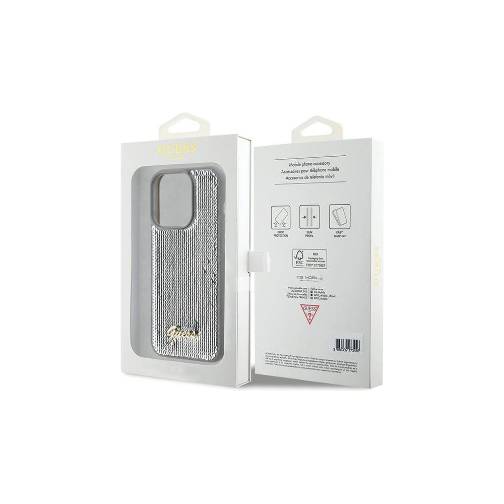 Wholesale Guess GUHCP15XPSFDGSS Apple iPhone 15 Pro Max hardcase Sequin Script Metal silver - GUE2871 - {ean13} - Hurt