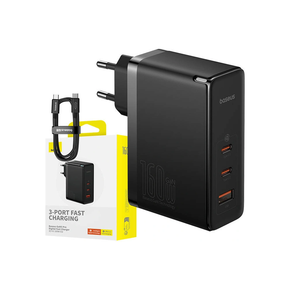 Wholesale Baseus CCGANG160CE GaN5 Pro USB-A + 2xUSB-C PD 160W power charger (black) - BSU4575 - {ean13} - Hurt