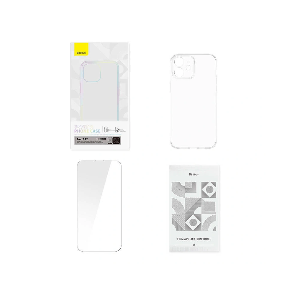 Hurtownia GSM - Etui Baseus Crystal Series Clear Apple iPhone 12 (průhledné) + tvrzené sklo + čisticí sada - BSU4576 - {ean13} - Hurt