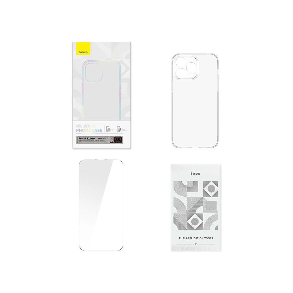 Hurtownia GSM - Etui Baseus Crystal Series Clear Apple iPhone 12 Pro (průhledné) + tvrzené sklo + čistící sada - BSU4577 - {ean13} - Hurt