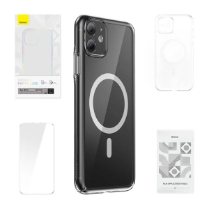 Etui Baseus Magnetic Crystal Clear Apple iPhone 11 (przeźroczyste) + szkło hartowane + zestaw czyszczący