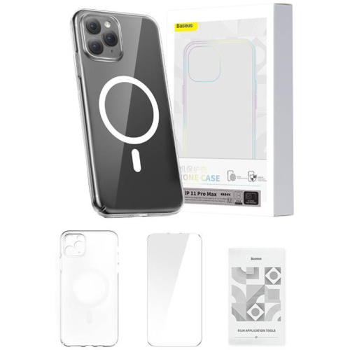 Hurtownia Baseus - 6932172627744 - BSU4580 - Etui Baseus Magnetic Crystal Clear Apple iPhone 11 Pro Max (przeźroczyste) + szkło hartowane + zestaw czyszczący - B2B homescreen