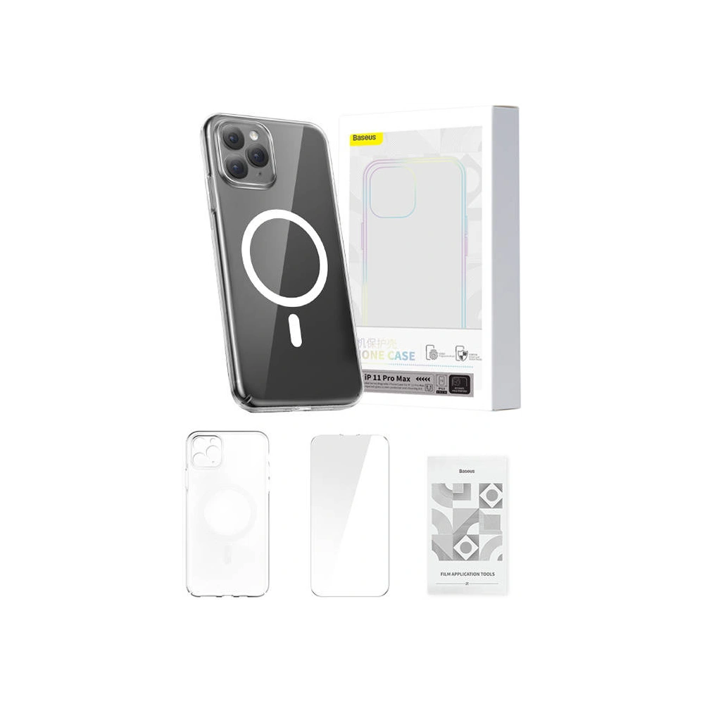 Hurtownia GSM - Etui Baseus Magnetic Crystal Clear Apple iPhone 11 Pro Max (průhledné) + ochranné sklo + čisticí sada - BSU4580 - {ean13} - Hurt