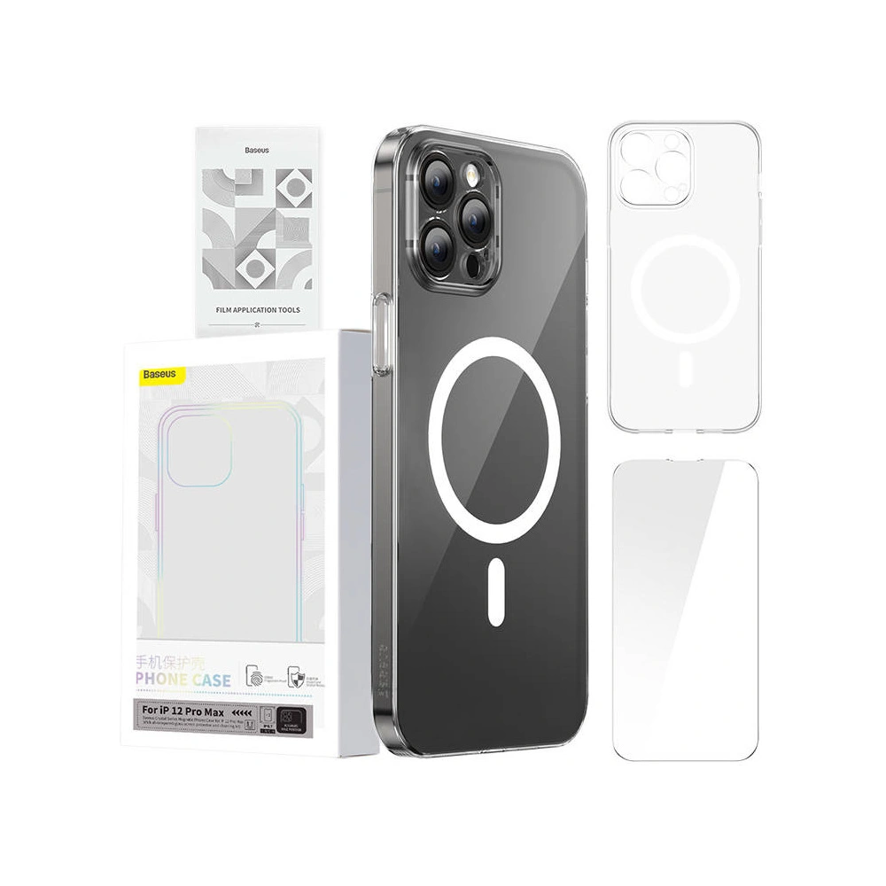 Hurtownia GSM - Etui Baseus Magnetic Crystal Clear Apple iPhone 12 Pro Max (transparent) + sticlă securizată + set de curățare - BSU4581 - {ean13} - Hurt