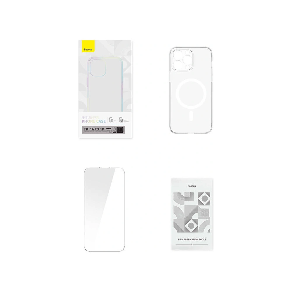 Hurtownia GSM - Etui Baseus Magnetic Crystal Clear Apple iPhone 12 Pro Max (transparent) + sticlă securizată + set de curățare - BSU4581 - {ean13} - Hurt