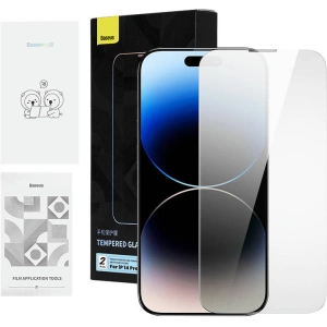 Szkło hartowane prywatyzujące Baseus Crystal Series Apple iPhone 14 Pro Max (2 szt.) + zestaw czyszczący + zestaw instalacji