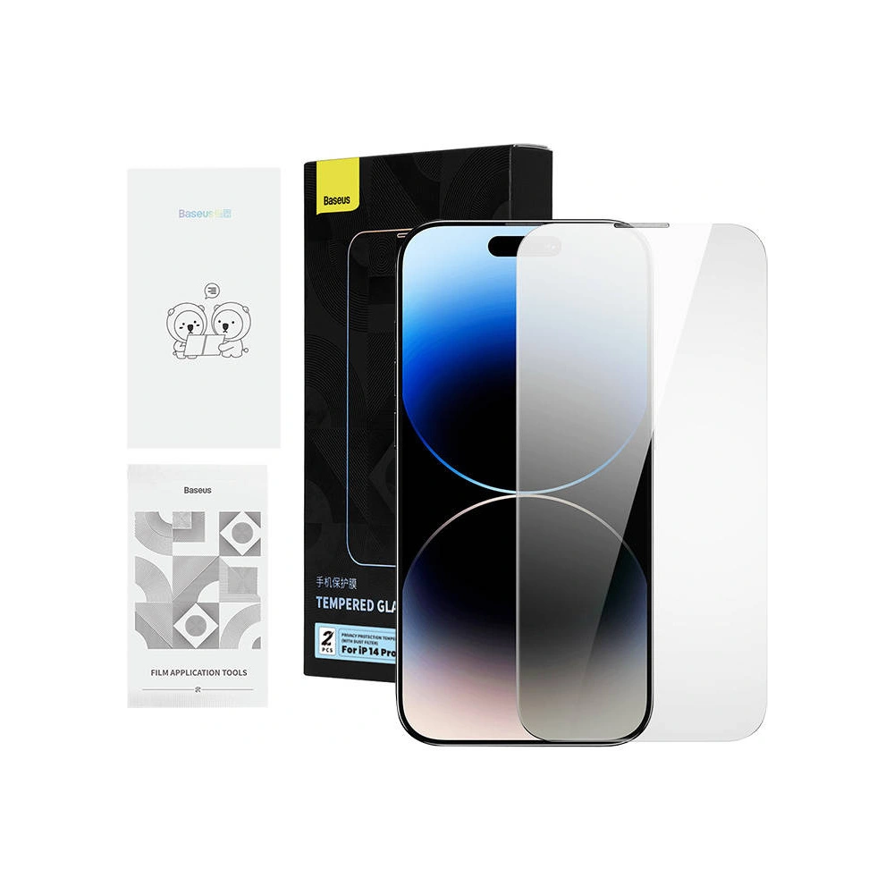 Hurtownia GSM - Sticlă securizată privată Baseus Crystal Series Apple iPhone 14 Pro Max (2 buc.) + set de curățare + set de instalare - BSU4589 - {ean13} - Hurt