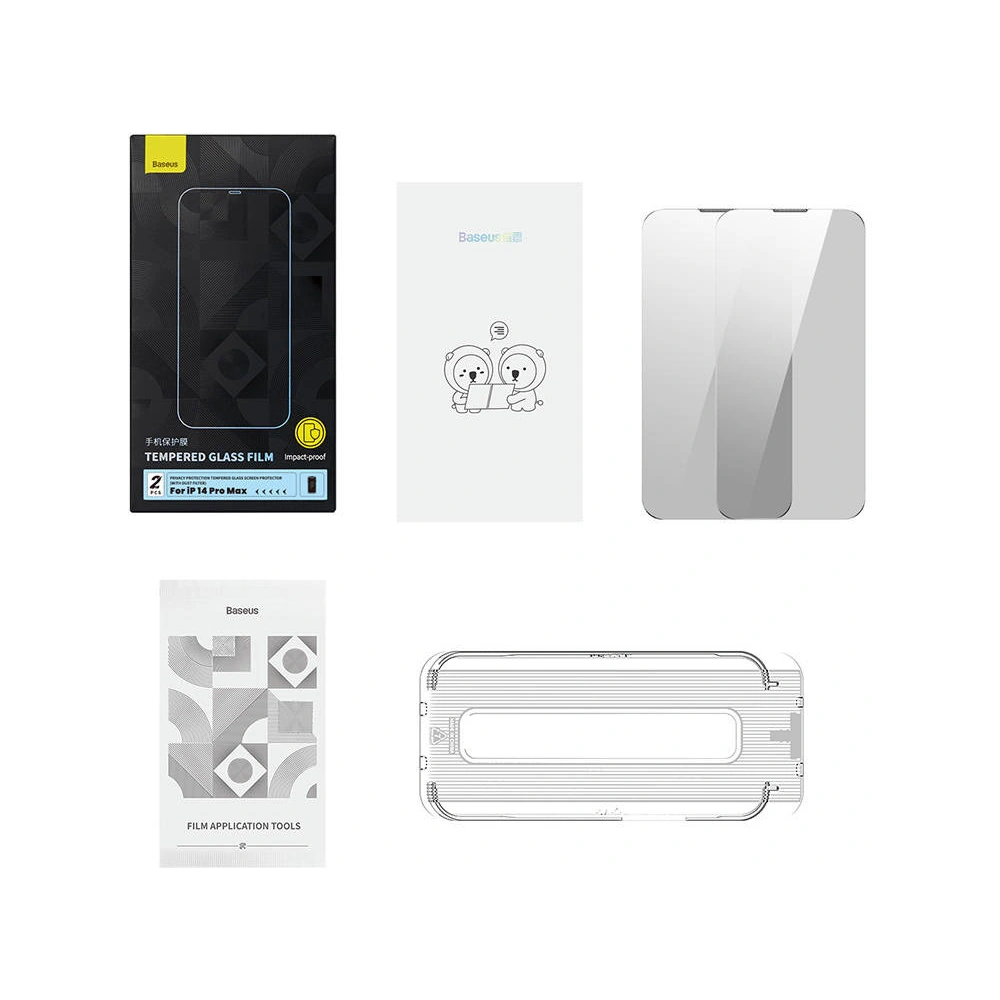 Hurtownia GSM - Sticlă securizată privată Baseus Crystal Series Apple iPhone 14 Pro Max (2 buc.) + set de curățare + set de instalare - BSU4589 - {ean13} - Hurt