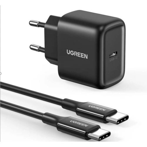 Ładowarka sieciowa UGREEN CD250 PPS PD QC 25W USB-C + kabel USB-C / USB-C 2m czarna