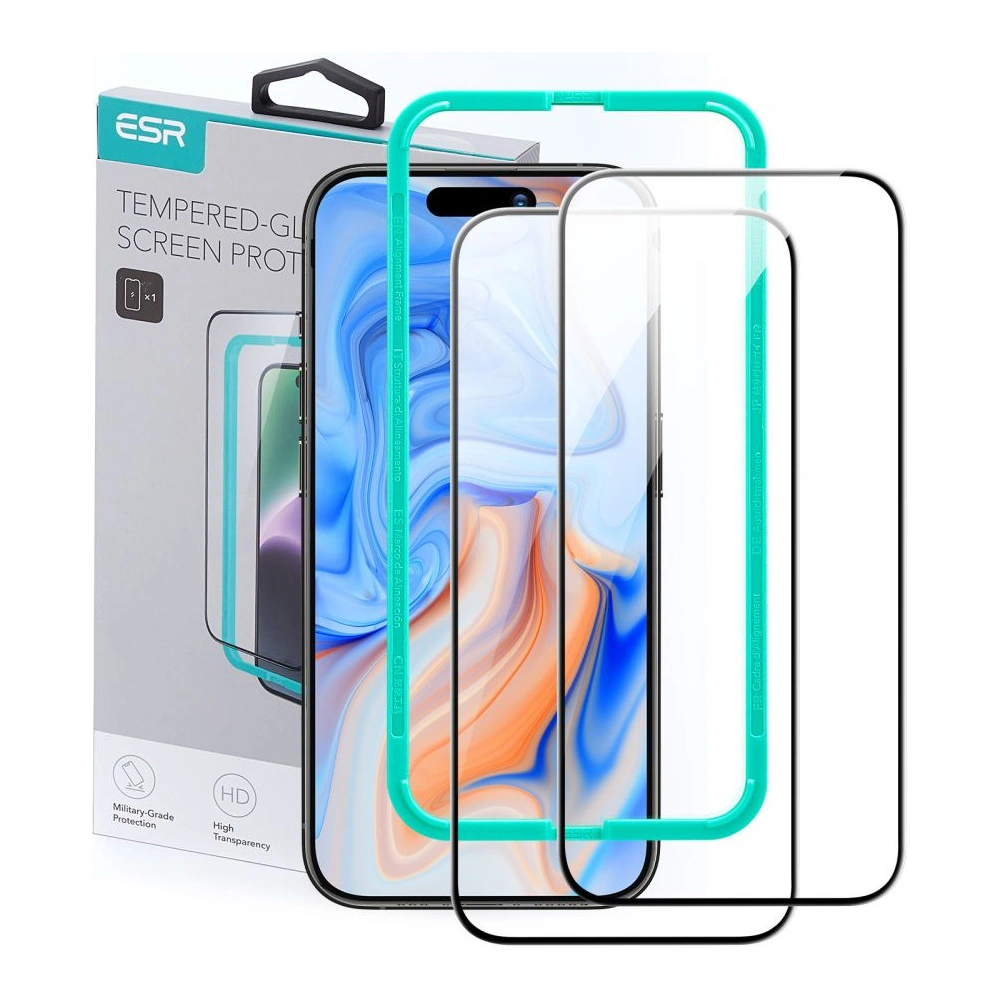 Hurtownia GSM - Glas ESR Sicherheitsglas Apple iPhone 15 Schwarz [2 PACK] - ESR729 - {ean13} - Hurt