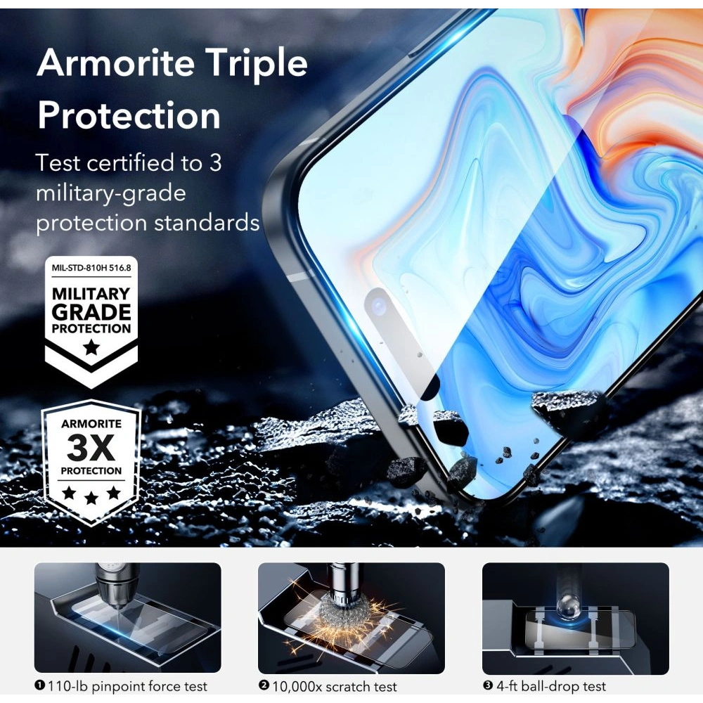 Hurtownia GSM - Gehärtetes Glas ESR Armorite Apple iPhone 15 Schwarz - ESR733 - {ean13} - Hurt