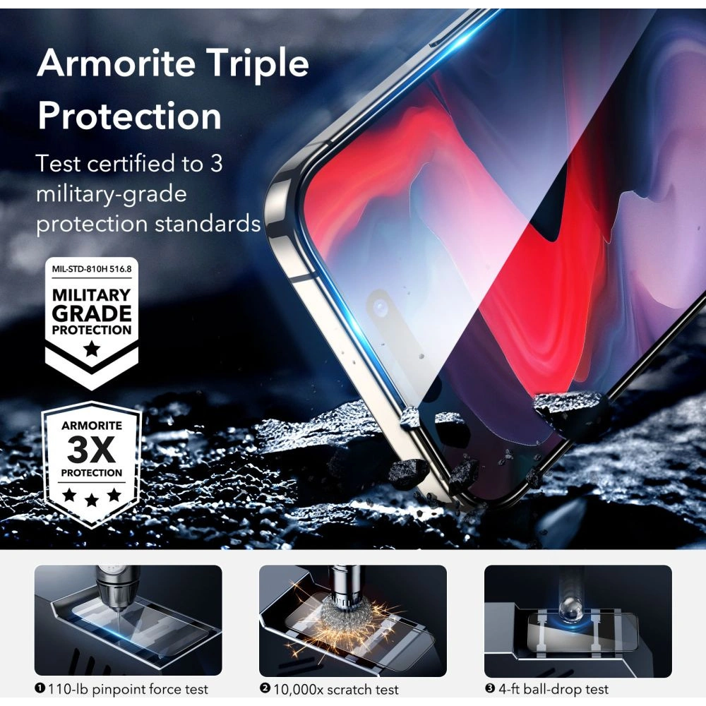 Hurtownia GSM - Gehärtetes Glas ESR Armorite Apple iPhone 15 Pro Schwarz - ESR735 - {ean13} - Hurt
