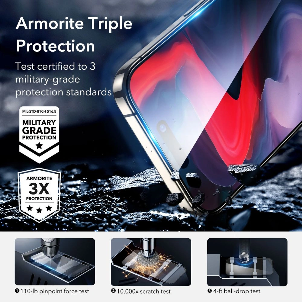 Hurtownia GSM - Sticlă temperată ESR Armorite Apple iPhone 15 Pro Max Negru - ESR736 - {ean13} - Hurt