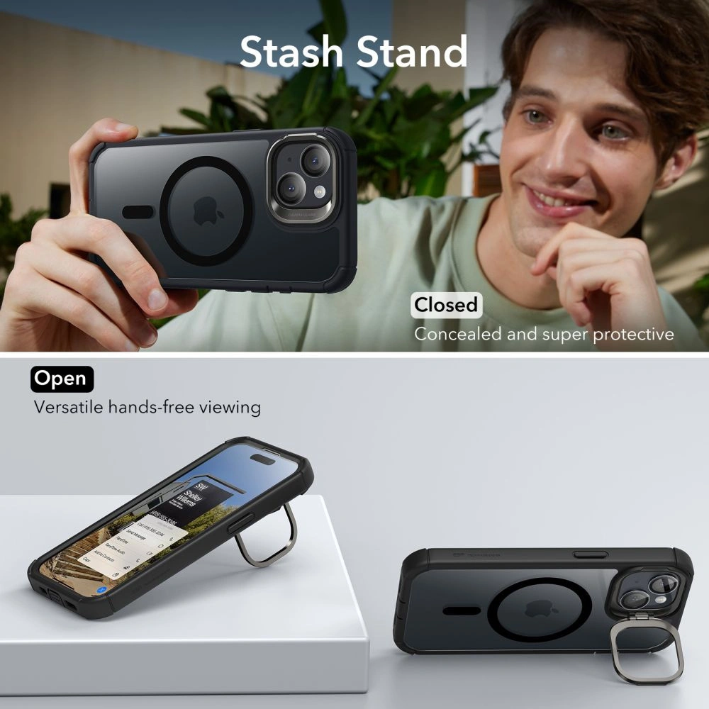 Hurtownia GSM - Etui ESR Armor Tough Kickstand HaloLock MagSafe Apple iPhone 15 Plus / 14 Plus Čiré/černé - ESR738 - {ean13} - Hurt