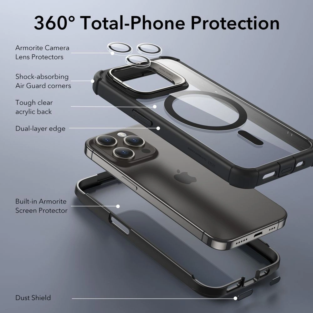 Hurtownia GSM - Etui ESR Armor Tough Kickstand HaloLock MagSafe Apple iPhone 15 Pro Átlátszó/fekete - ESR739 - {ean13} - Hurt