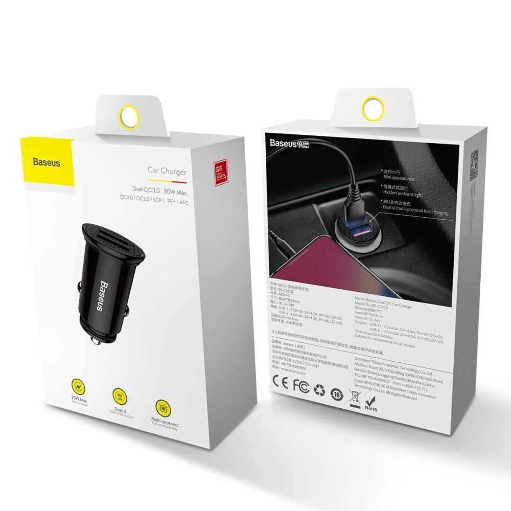 Hurtownia GSM - Auto nabíječka Baseus Circular 2xUSB QC3.0 5A 30W (černá) - BSU346BLK - {ean13} - Hurt