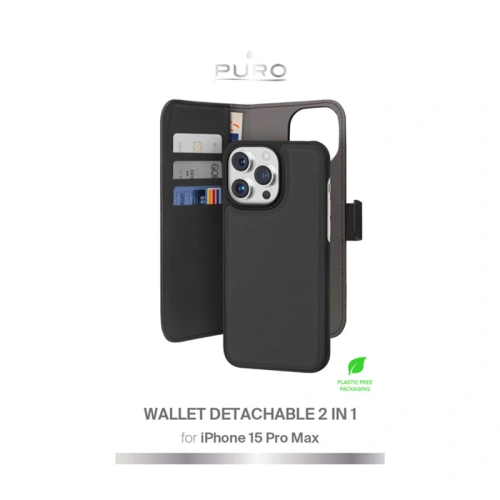 Etui PURO Wallet Detachable 2w1 Apple iPhone 15 Pro Max (czarny)
