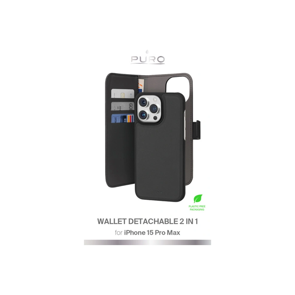 Hurtownia GSM - Etui PURO Wallet Levehető 2w1 Apple iPhone 15 Pro Max (fekete) - PUR778 - {ean13} - Hurt