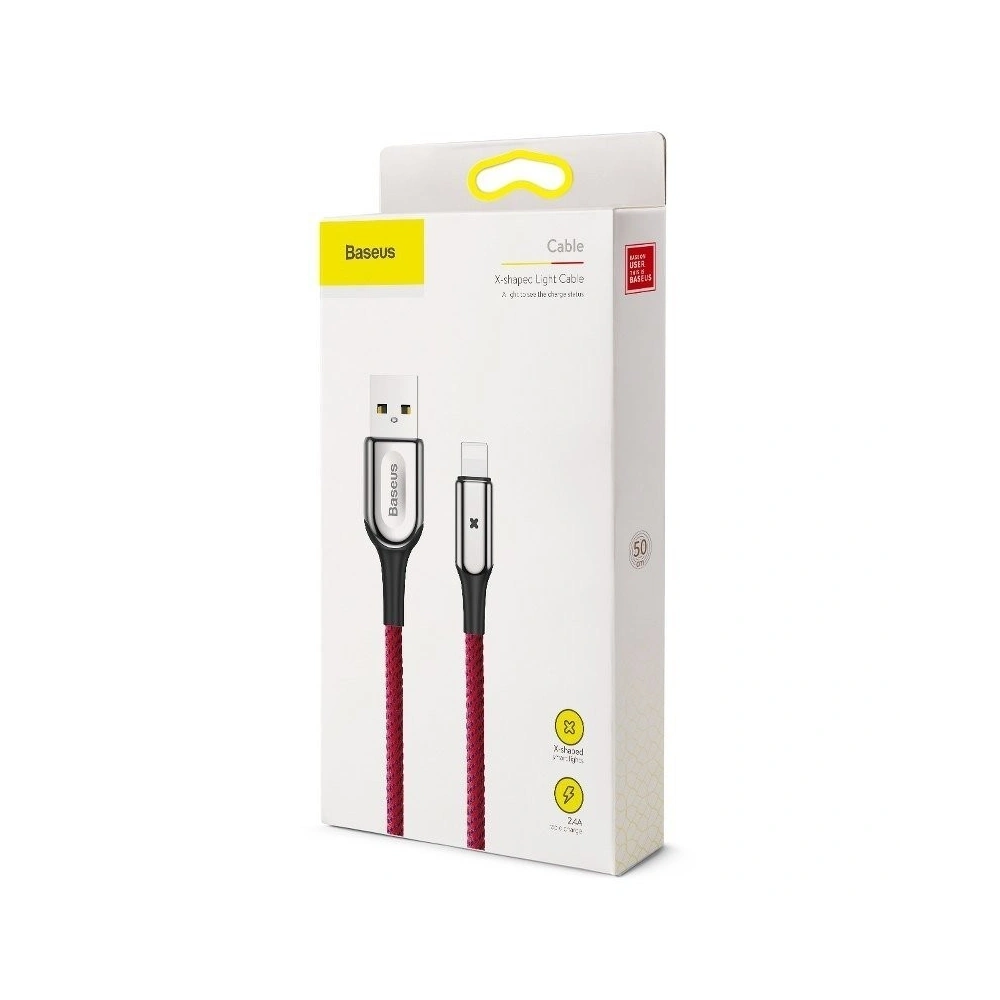 Hurtownia GSM - Kabel Lightning z diodą LED Baseus X-type 1m 2.4A (czerwony) - BSU355RED - {ean13} - Hurt