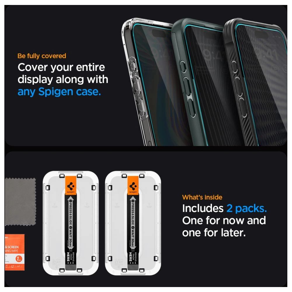 Hurtownia GSM - Gehärtetes Glas Spigen GLAS.tR ez Fit Apple iPhone 15 Pro Privacy [2 PACK] - SPN2978 - {ean13} - Hurt