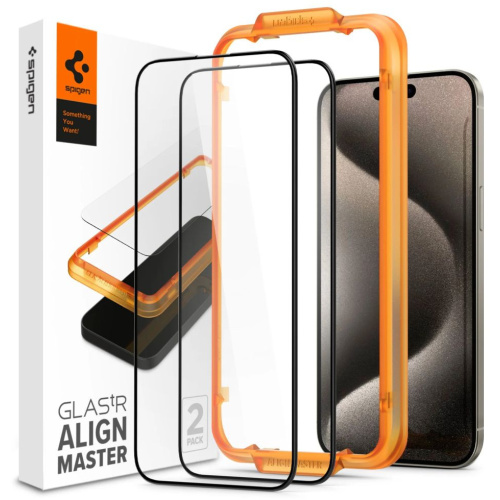 Spigen Distributor - 8809896751995 - SPN2982 - Spigen GLAS.tR AlignMaster FC Apple iPhone 15 Pro Max Black [2 PACK] - B2B homescreen