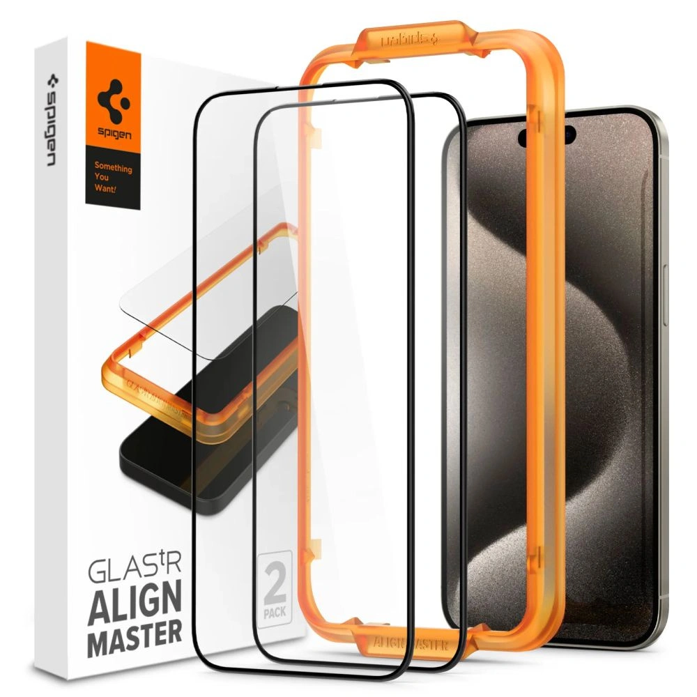 Hurtownia GSM - Sticlă călită Spigen GLAS.tR AlignMaster FC Apple iPhone 15 Pro Max Black [2 PACK] - SPN2982 - {ean13} - Hurt