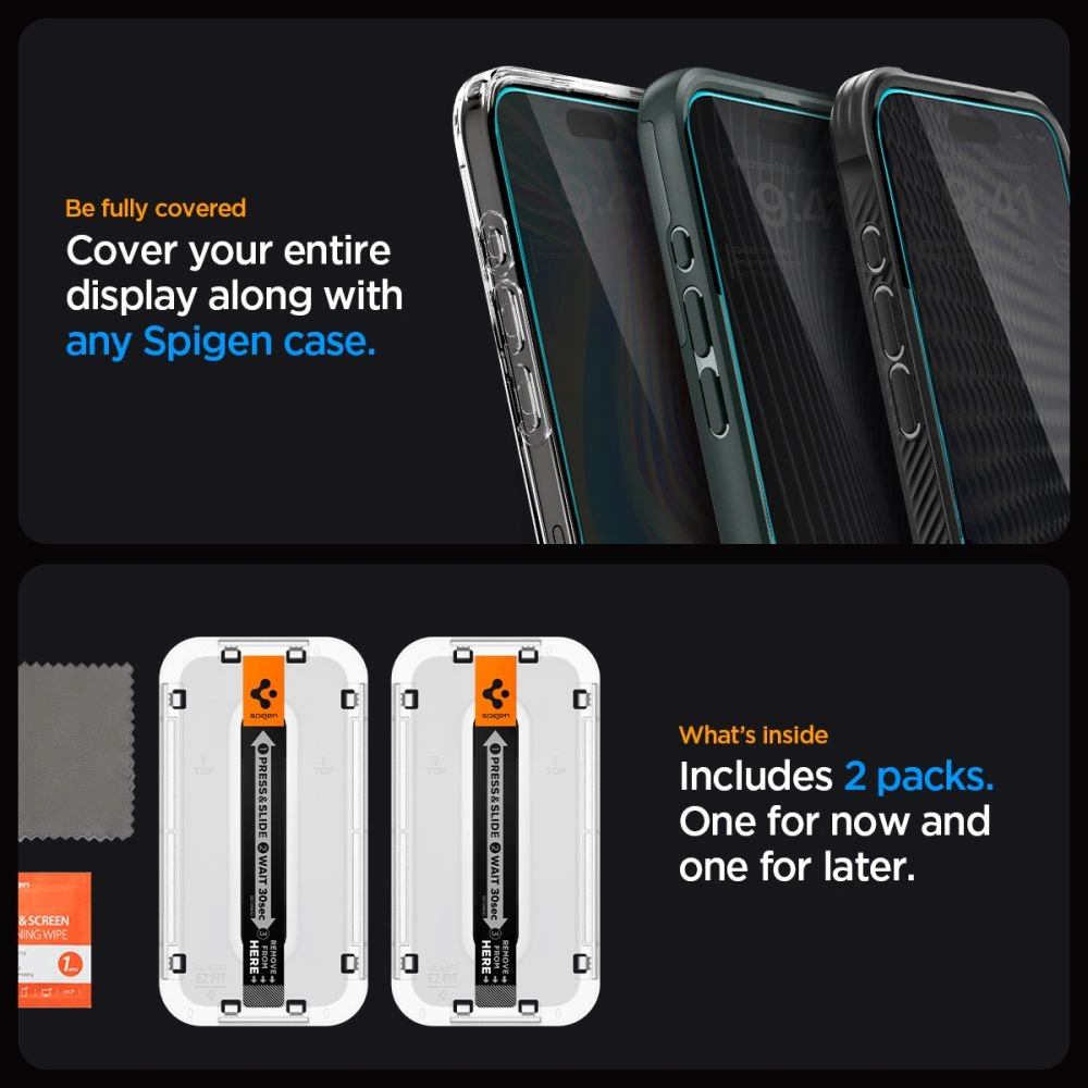 Hurtownia GSM - Sticlă securizată Spigen GLAS.tR ez Fit Apple iPhone 15 Pro Max Privacy [2 PACK] - SPN2983 - {ean13} - Hurt