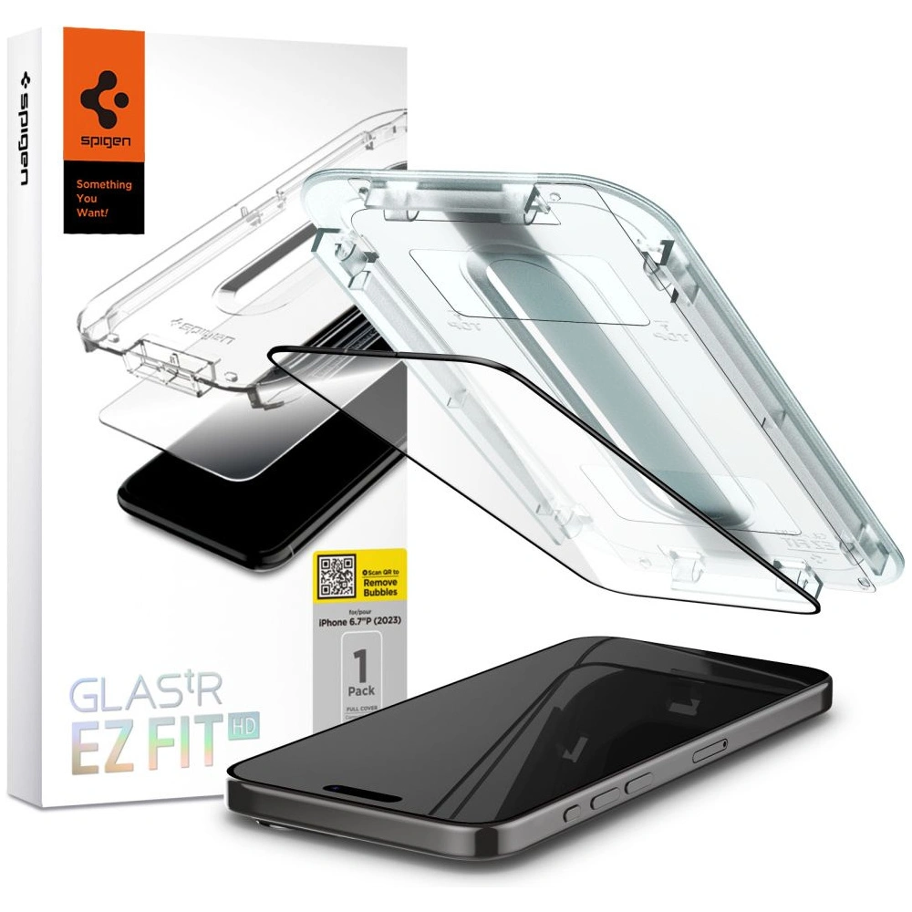 Hurtownia GSM - Edzett üveg Spigen GLAS.tR ez Fit FC Apple iPhone 15 Pro Max Fekete - SPN2993 - {ean13} - Hurt