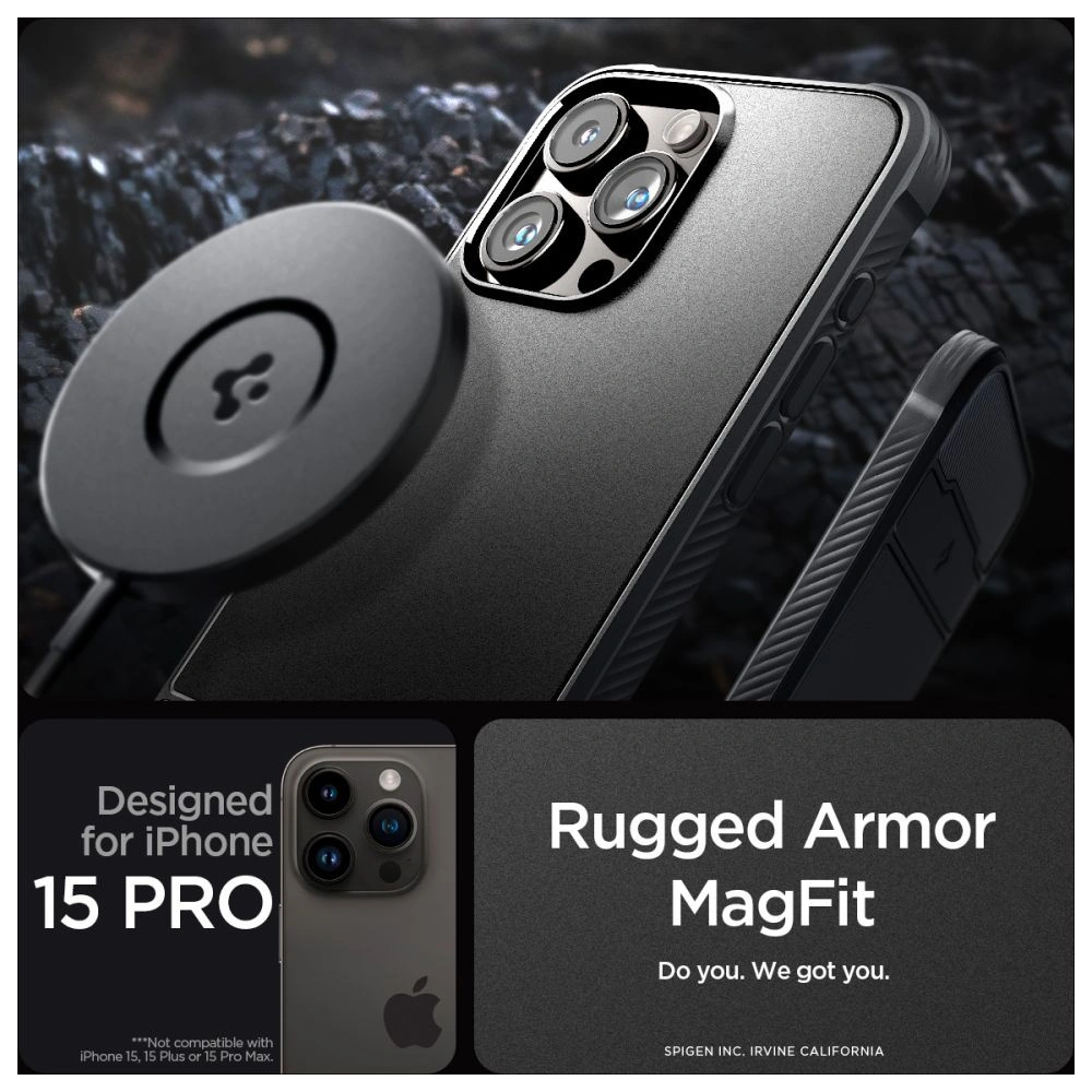 Hurtownia GSM - Case Spigen Rugged Armor Mag MagSafe Apple iPhone 15 Pro Matt Schwarz - SPN3018 - {ean13} - Hurt